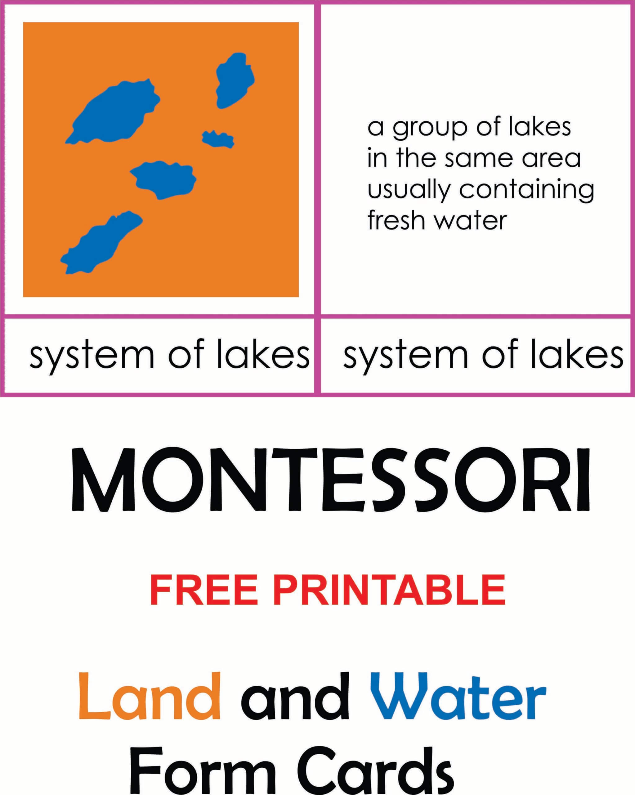 land and water forms cards printable Montessori