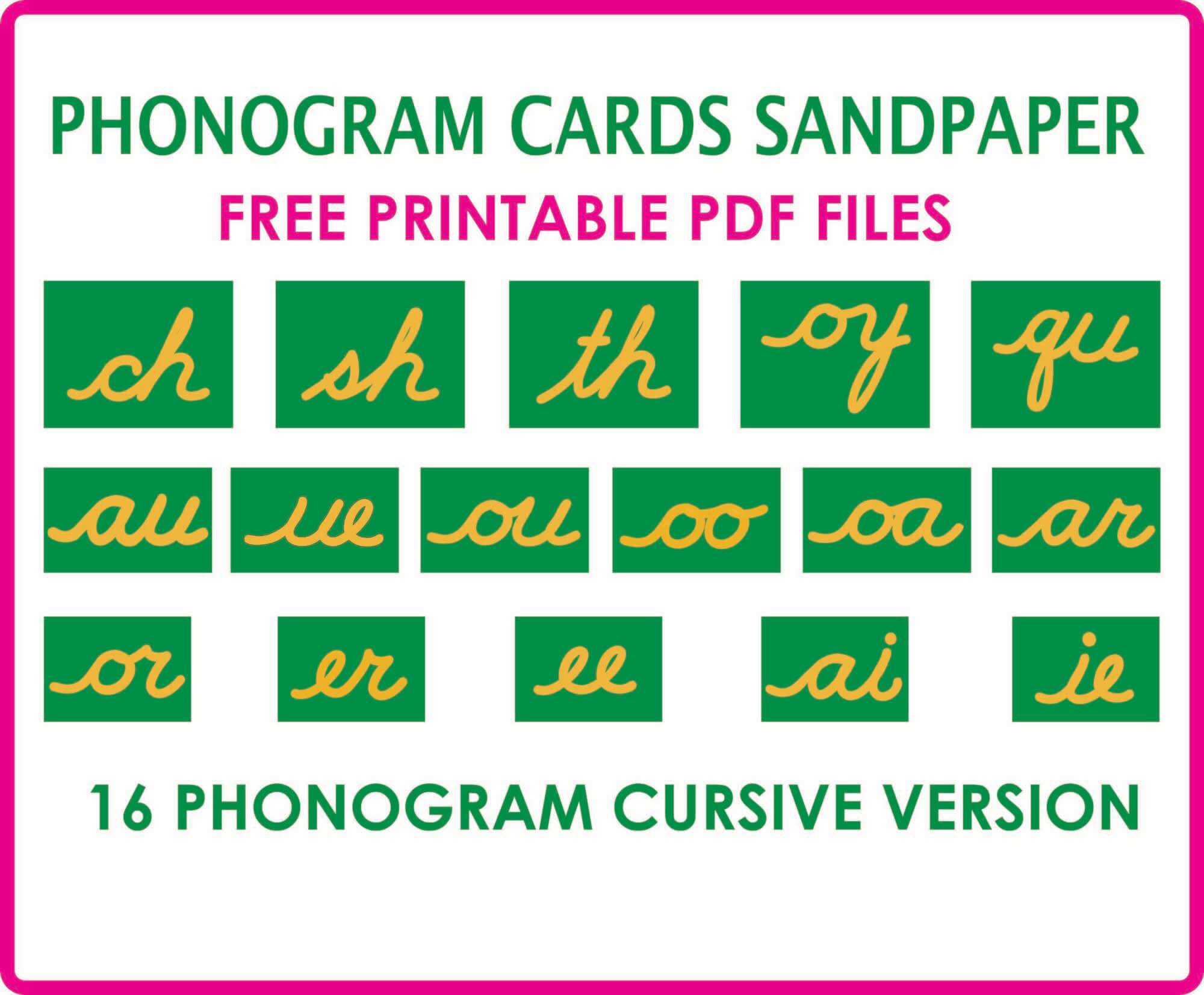 16 Phonogram Cards Cursive | Montessoriseries
