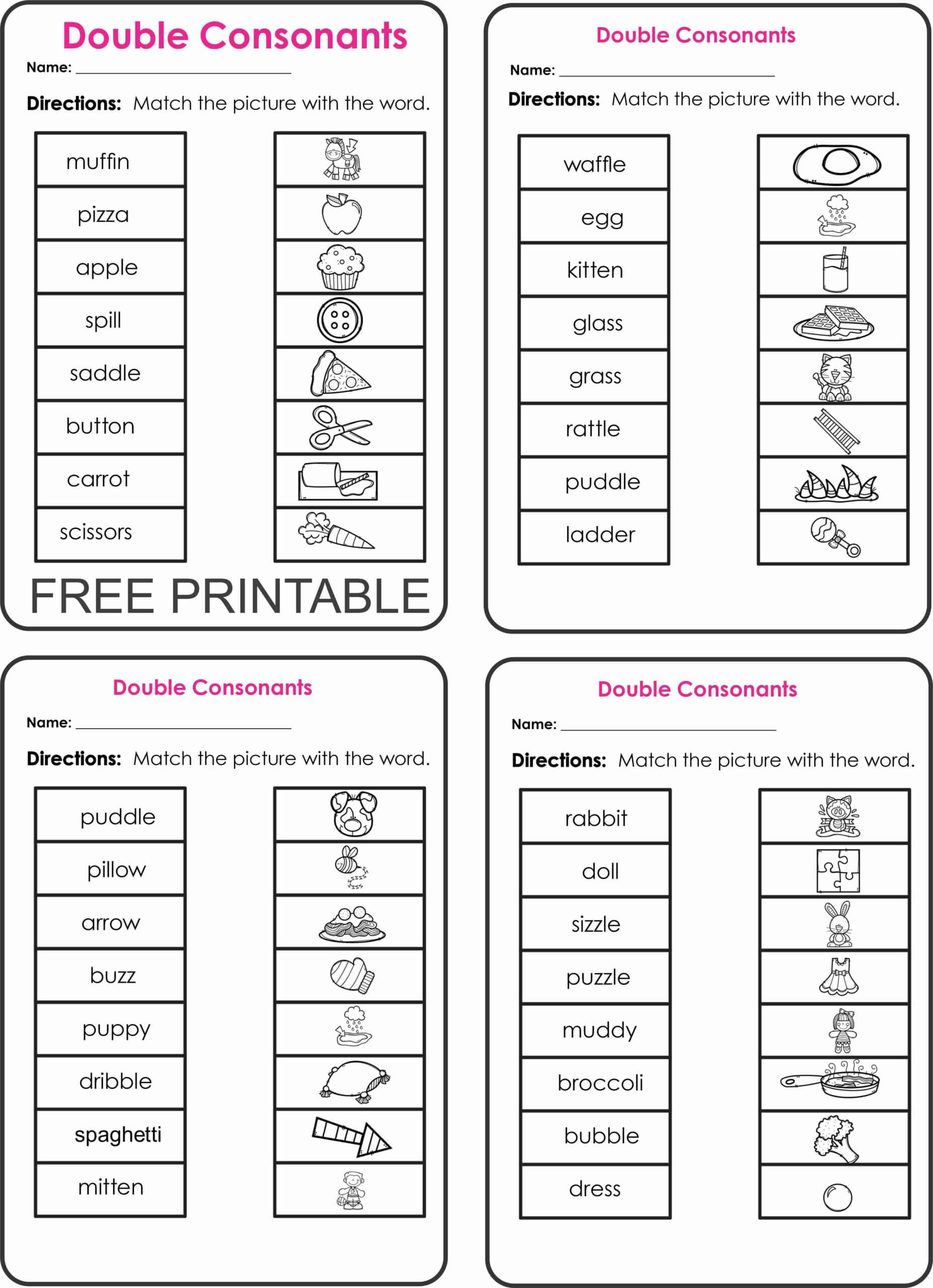Double Consonant Words Worksheets Montessoriseries