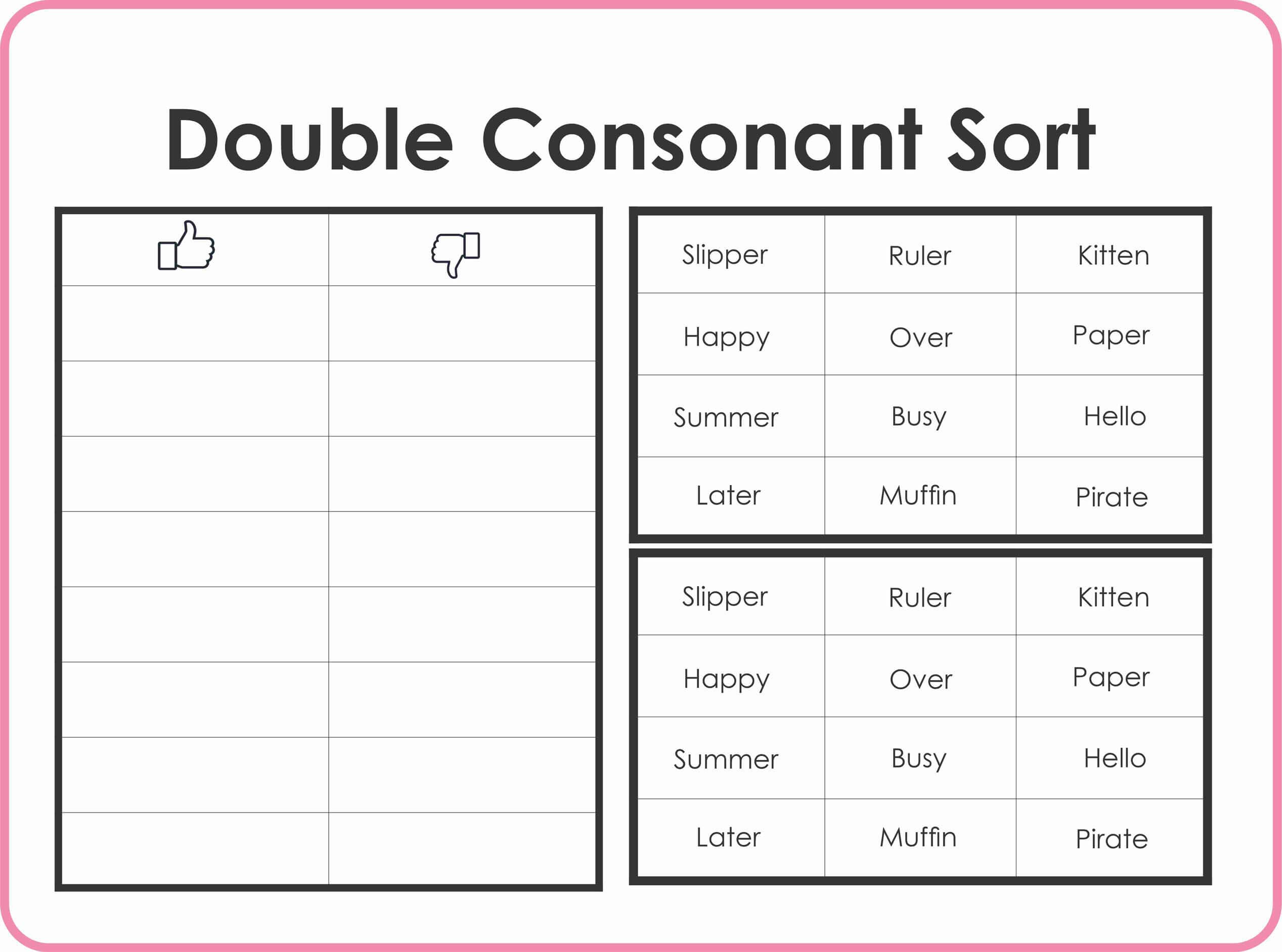 Double Consonant Words Sort